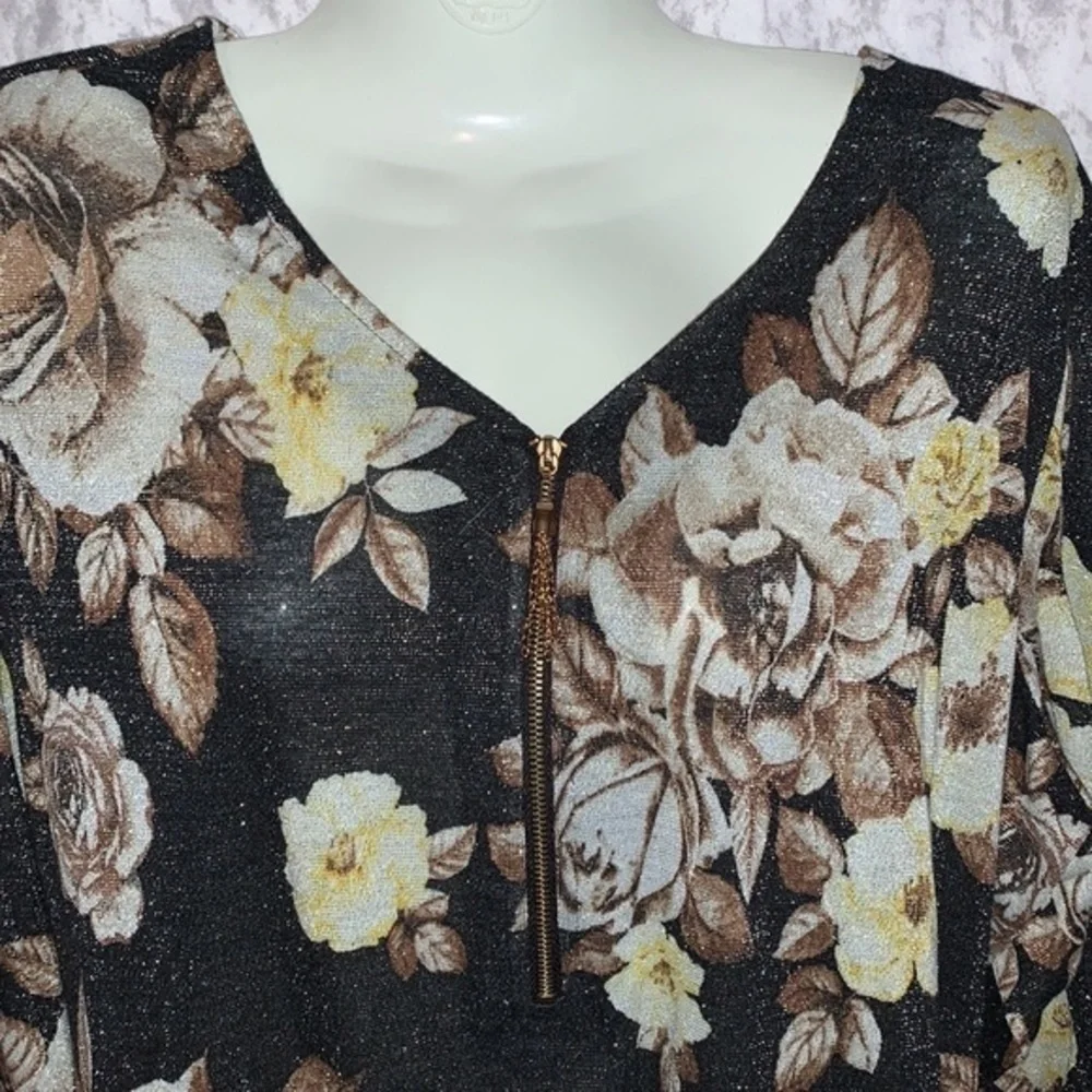 REBECCA MALONE ZIP FRONT V NECK SWEATER BLACK AND BRONZE SIZE XL - Picture 7 of 8
